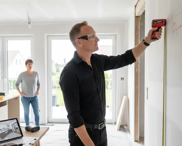 Fachgerechtes Aufmaß für die Küchenplanung im Küchenstudio Freystadt durch einen Experten.